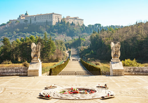 Montecassino (Italy) - The Montecassino Abbey, on Cassino city province of Frosinone, is the first house of the Benedictine catholic Order, by Benedict of Nursia. During World War II it was destroyed 