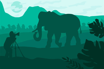 Obraz premium Wildlife photographer flat illustration
