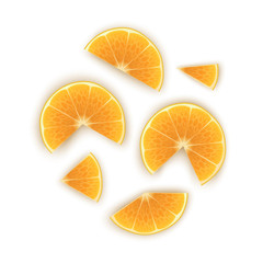Bright vector set of colorful half, slices of orange. Fresh cartoon slices of orange on white background.