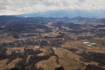 view of the karkonosze mountains from Krzyzna Gora mountain in the Rudawy Janowickie in Poland