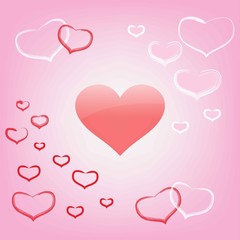 different hearts on a pink background