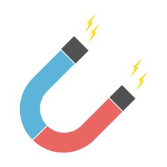 Magnet with lightning on white background