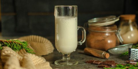 milk and fresh cookies, sweet snack dessert. top view. food background