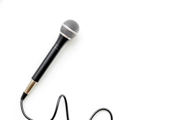 microphone for blogger, journalist or musician work on white background top view mock up