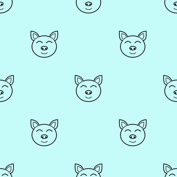 cute pig seamless pattern on light blue background.