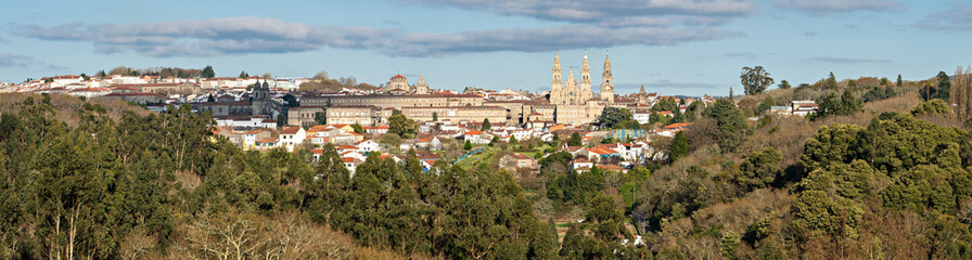Santiago de Compostela wide panoramic view - obrazy, fototapety, plakaty