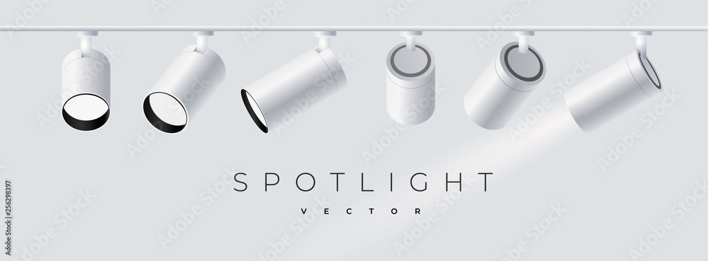 Wall mural modern spotlights realistic transparent background for show contest or interview. minimalistic lamp 