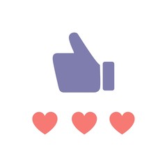 hand and three hearts on white background