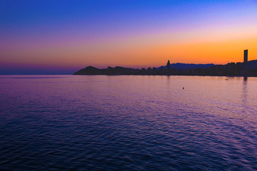 Naklejka premium Sunset over Benidorm from Spain