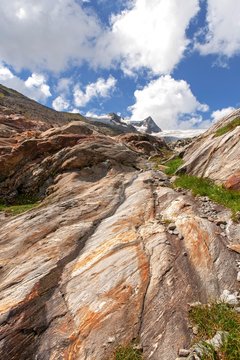 Glacial fluting of Schlatenkees, behind Schwarze Wand and Hohe Zaun, Hohe Tauern National Park, East Tyrol, Austria, Europe