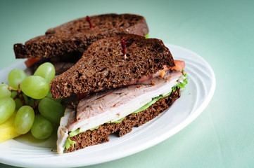 Fresh Deli Meat Sandwich with Fruit - Healthy Eating Diet Food