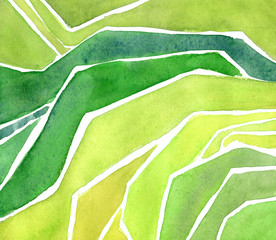 Watercolor rice or tea plantation, cascades field