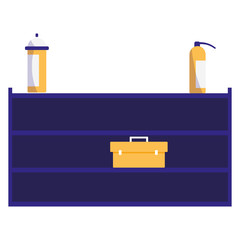 shelving with toolbox mechanic and extinguishers