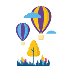 Naklejka premium hot air balloons travel tree