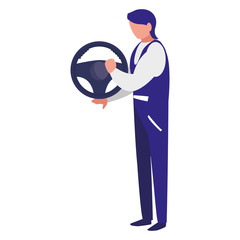 mechanic worker with drive wheel car