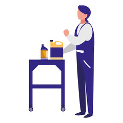 mechanic worker with oil gallons