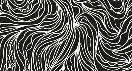 Wavy background. Hand drawn waves. Stripe texture with many lines. Waved pattern. Line art. Black and white illustration
