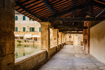 Bagno Vignoni bath with hot springs in Tuscany