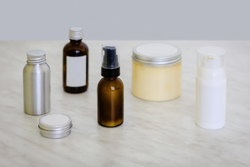 Cosmetic bottles and containers with blank label