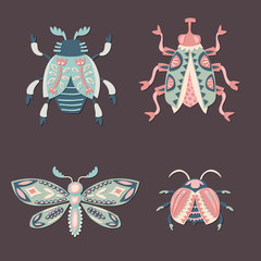 Set of cut out paper bugs.