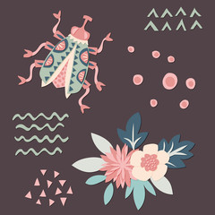 Cut out paper bug, flowers and decor elements.