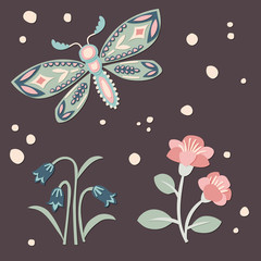 Cut out paper butterfly and flowers