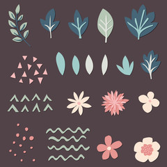 Cut out paper flowers, leaves and decor elements