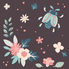 Cut out paper bug and flowers.