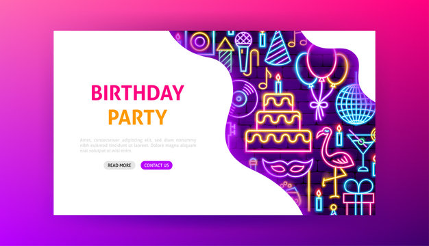 Birthday Party Neon Landing Page