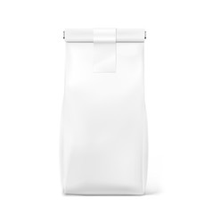 Perfect quality vertical bag mockup with adhesive label. Front view. Vector illustration. Easy to use for presentation your product, idea, design. Taking your 2D designs into 3D. EPS10.