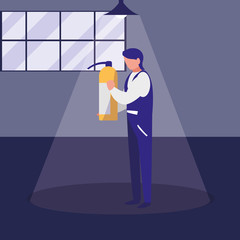 mechanic worker with extinguisher fire