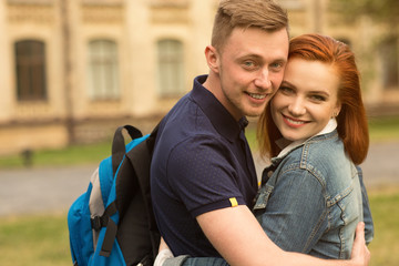 College couple having fun at the campus