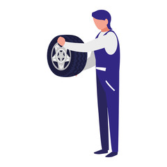 mechanic worker with tire car