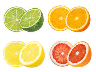 Fototapeta na wymiar Collage of fresh citrus isolated on white background with clipping path