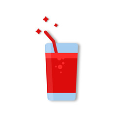 Red beverage in glass with straw - 256305567