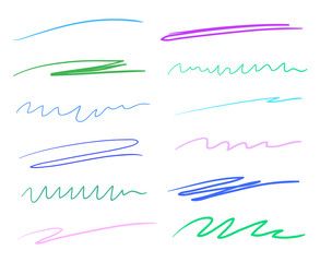 Colored backgrounds with array of lines. Stroke chaotic backdrops. Hand drawn underlines. Colorful illustration. Elements for posters and flyers