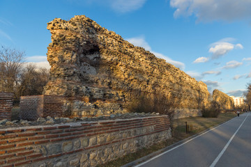 Amazing Sunset view of Ruins of fortifications in ancient Roman city of Diocletianopolis, town of Hisarya, Plovdiv Region, Bulgaria