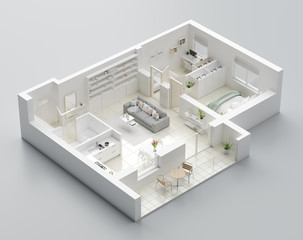 Fototapeta na wymiar 3D Floor plan of a home, 3D illustration. Open concept living apartment layout
