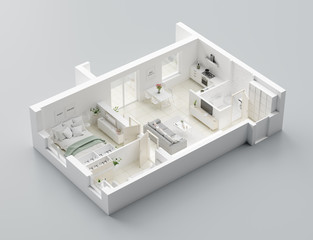 3D Floor plan of a home, 3D illustration. Open concept living apartment layout © artjafara