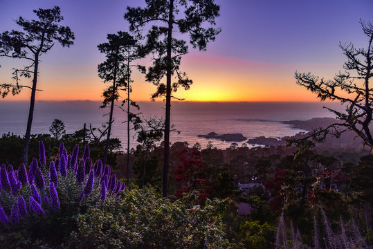 Sunset over the Pacific Ocean / Point Lobos from Carmel Highlands, California