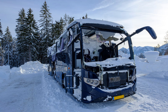 Austria, Styria, bus destroyed by an avalanche
