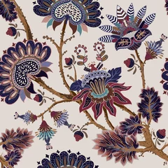 Gordijnen Jacobean seamless pattern. Flowers background, provence style. Stylized climbing flowers. Decorative ornament backdrop for fabric, textile, wrapping paper, card, invitation, wallpaper, web © sunny_lion