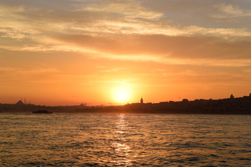 Orange color sunset in Istanbul bosphorus