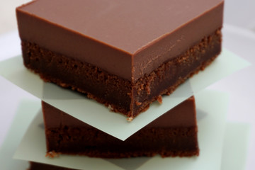 Pieces of homemade healthy cakes of cocoa with a rich, creamy glaze of milk chocolate gluten free