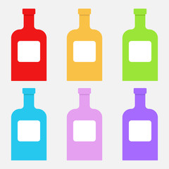 Bottles. Set of bottles. Multicolored bottles. Vector illustration. EPS 10.