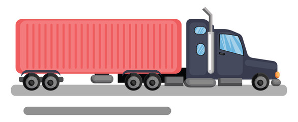 Long blue and pink lory truck vector illustration on white background.