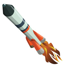White long flying rocket vector illustration on white background.