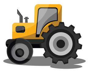 Yellow cartoon tractor vector illustration on white background.