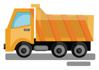 Cartoon yellow transporting truck vector illustration on white background.