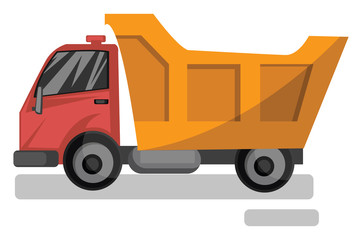 Vector illustration cartoon style of red and yellow dump truck on white background.